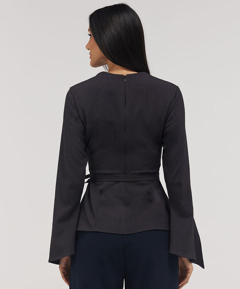 Split Sleeve Square Neck Top -Grey